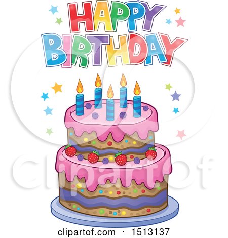 Clipart of a Happy Birthday Greeting over a Layered Cake - Royalty Free Vector Illustration by visekart