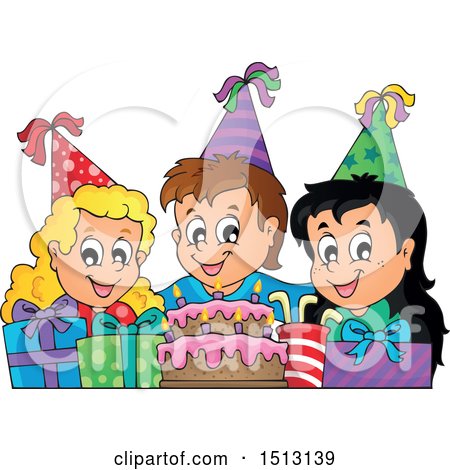 Clipart of a Group of Children Celebrating at a Birthday Party with Gifts - Royalty Free Vector Illustration by visekart