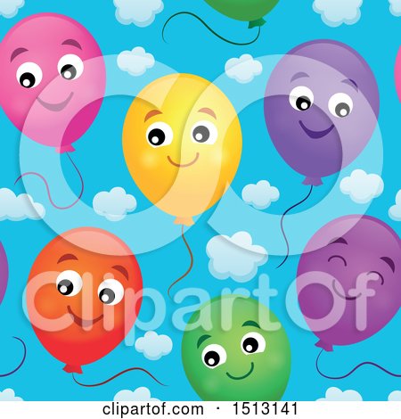 Clipart of a Seamless Pattern of Happy Party Balloons over Sky - Royalty Free Vector Illustration by visekart