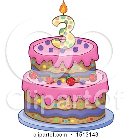 Clipart of a Layered Third Birthday Party Cake - Royalty Free Vector Illustration by visekart