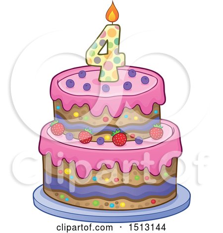 Clipart of a Layered Fourth Birthday Party Cake - Royalty Free Vector Illustration by visekart