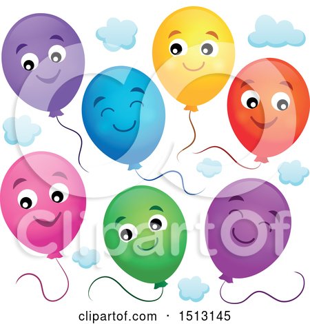 Clipart of Colorful Party Balloons and Clouds - Royalty Free Vector Illustration by visekart