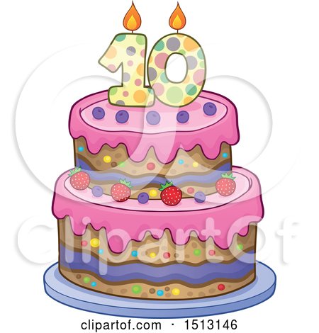 Clipart of a Layered Tenth Birthday Party Cake - Royalty Free Vector Illustration by visekart