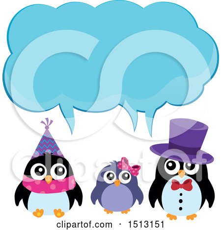 Clipart of a Penguin Family Under an Ice Speech Balloon - Royalty Free Vector Illustration by visekart