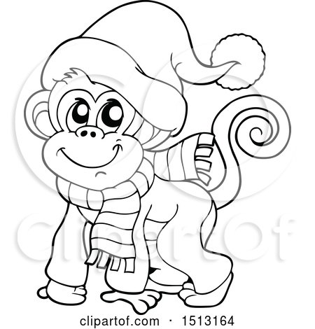 Clipart of a Black and White Winter Monkey - Royalty Free Vector Illustration by visekart