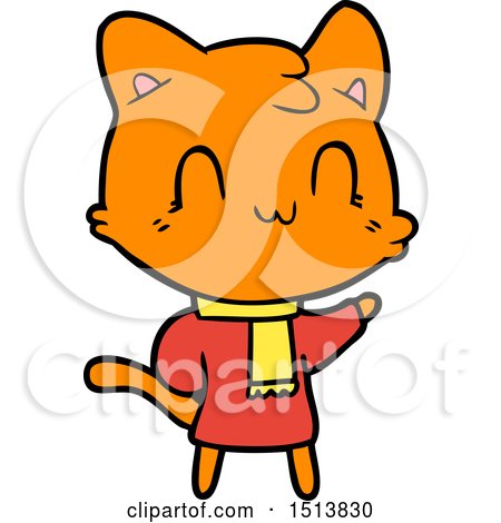 Cartoon Happy Cat Wearing Scarf by lineartestpilot