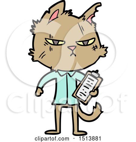 Tough Cartoon Cat with Clipboard by lineartestpilot