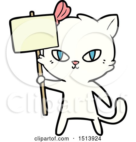 Cute Cartoon Cat with Protest Sign by lineartestpilot