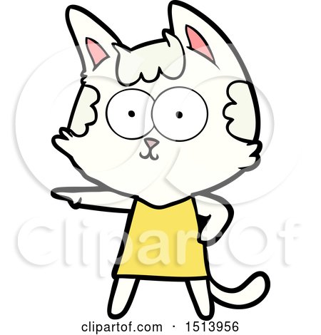 Happy Cartoon Cat in Dress Pointing by lineartestpilot
