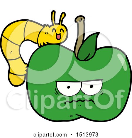 Cartoon Grumpy Apple and Caterpillar by lineartestpilot