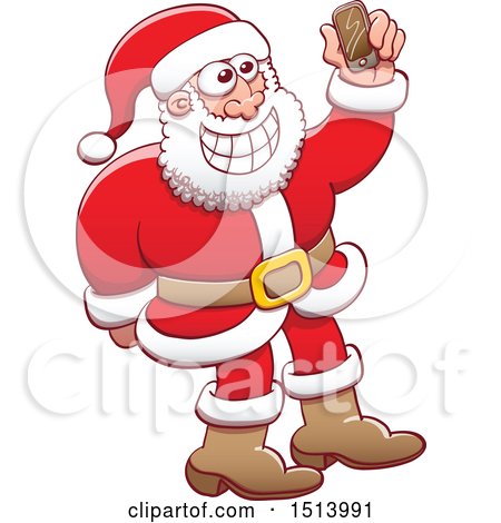 Clipart of a Christmas Santa Claus Taking a Selfie - Royalty Free Vector Illustration by Zooco