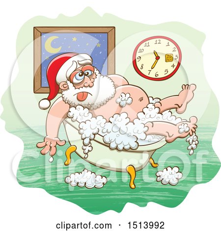 Clipart of a Tired Christmas Santa Claus Taking a Bath - Royalty Free Vector Illustration by Zooco