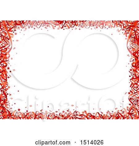 Clipart of a Party Background with Red Ribbons and Confetti on White - Royalty Free Vector Illustration by dero