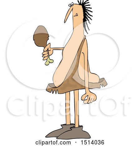 Clipart of a Cartoon Caveman Holding a Meaty Drumstick - Royalty Free Vector Illustration by djart
