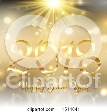 Clipart of a 2018 Happy New Year Design over Gold - Royalty Free Vector Illustration by KJ Pargeter