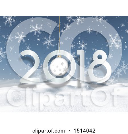 Clipart of a 3d New Year 2018 Design with Snow and Flakes - Royalty Free Illustration by KJ Pargeter