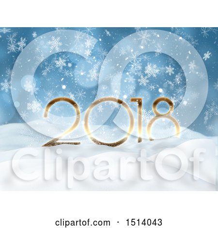 Clipart of a 3d New Year 2018 Design with Snowflakes - Royalty Free Illustration by KJ Pargeter