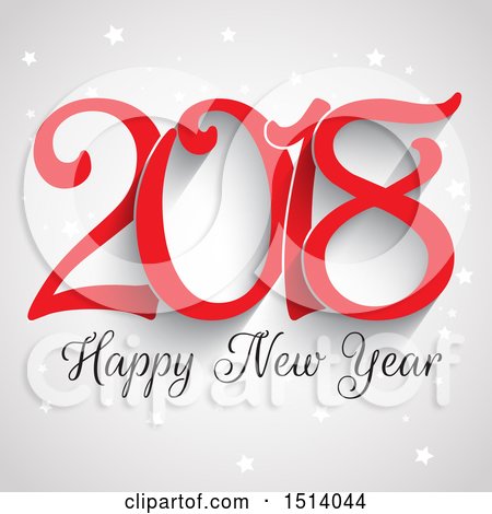 Clipart of a 2018 Happy New Year Design with Stars on Gray - Royalty Free Vector Illustration by KJ Pargeter