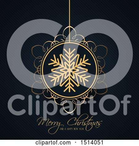 Clipart of a Merry Christmas and a Happy New Year Greeting with a Snowflake Bauble - Royalty Free Vector Illustration by KJ Pargeter