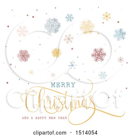 Clipart of a Merry Christmas and a Happy New Year Greeting with Colorful Snowflakes - Royalty Free Vector Illustration by KJ Pargeter