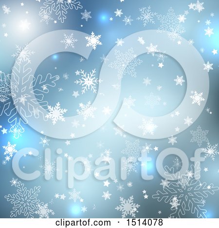 Clipart of a Blue Winter or Christmas Background with Snowflakes - Royalty Free Vector Illustration by KJ Pargeter