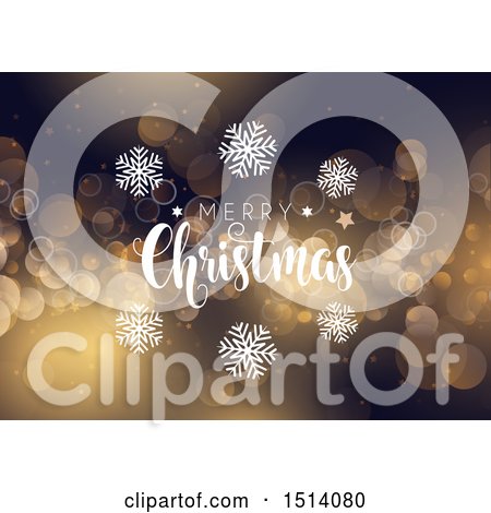 Clipart of a Merry Christmas Greeting with Snowflakes on Bokeh - Royalty Free Vector Illustration by KJ Pargeter