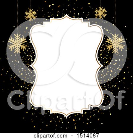 Clipart of a Winter or Christmas Border with Gold Snowflakes on Black - Royalty Free Vector Illustration by KJ Pargeter