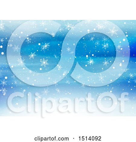 Clipart of a Blue Watercolor Background with Snowflakes - Royalty Free Vector Illustration by KJ Pargeter