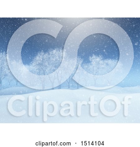 Clipart of a 3d Hilly Snowy Winter Landscape with Trees - Royalty Free Illustration by KJ Pargeter