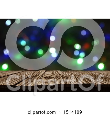 Clipart of a 3d Wood Surface with Blurred Lights - Royalty Free Illustration by KJ Pargeter