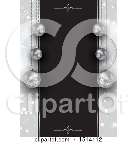 Clipart of a 3d Christmas Border with Silver Baubles and Black Text Space with Stars - Royalty Free Vector Illustration by KJ Pargeter