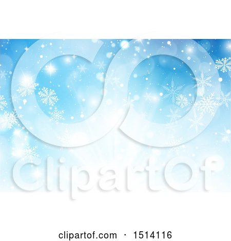 Clipart of a Blue Winter Christmas Background of Rays and Snowflakes - Royalty Free Illustration by KJ Pargeter