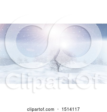 Clipart of a 3d Snowy Winter Sunrise Background - Royalty Free Illustration by KJ Pargeter