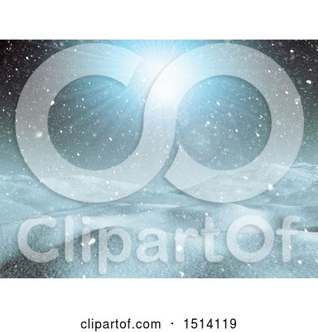 Clipart of a 3d Snowy Winter Night Background - Royalty Free Illustration by KJ Pargeter