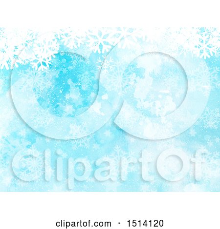 Clipart of a Blue Watercolor Winter Christmas Background of Snowflakes - Royalty Free Illustration by KJ Pargeter