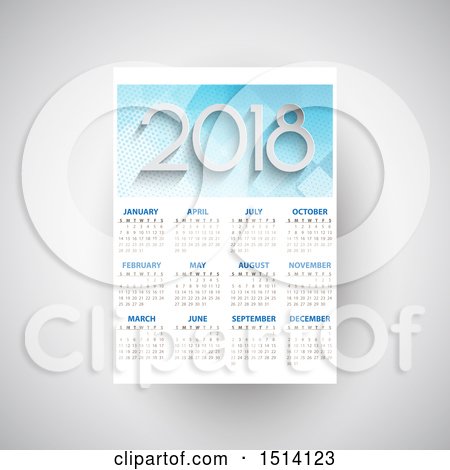 Clipart of a 2018 Year Calendar over Gray - Royalty Free Vector Illustration by KJ Pargeter