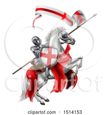 Clipart of a Medieval Knight, Saint George, on a White Horse - Royalty Free Vector Illustration by AtStockIllustration