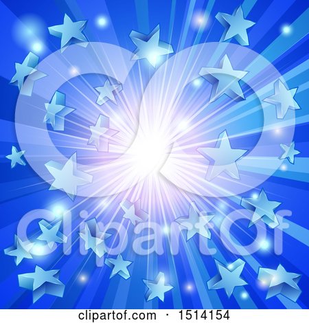 Clipart of a Blue Star Burst Background - Royalty Free Vector Illustration by AtStockIllustration