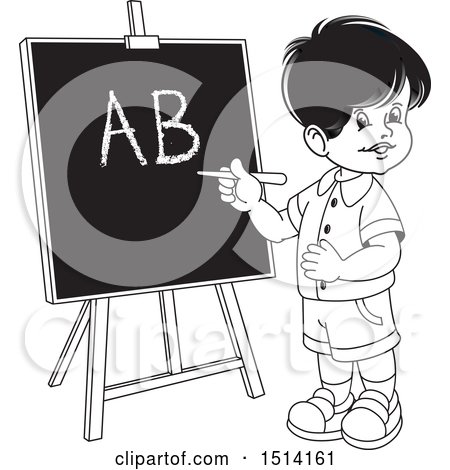 Clipart of a Boy Writing the Alphabet on a Black Board - Royalty Free Vector Illustration by Lal Perera