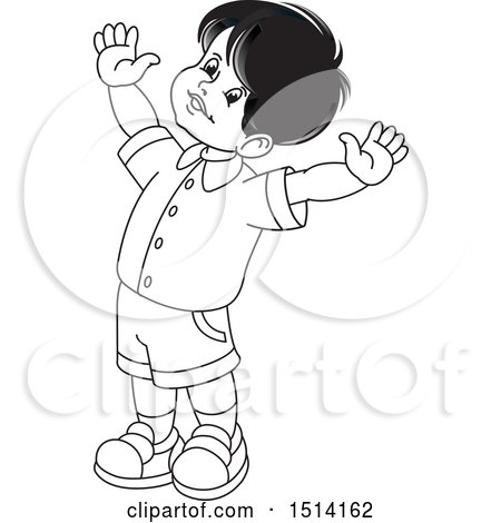 Clipart of a Happy Boy, Grayscale - Royalty Free Vector Illustration by Lal Perera
