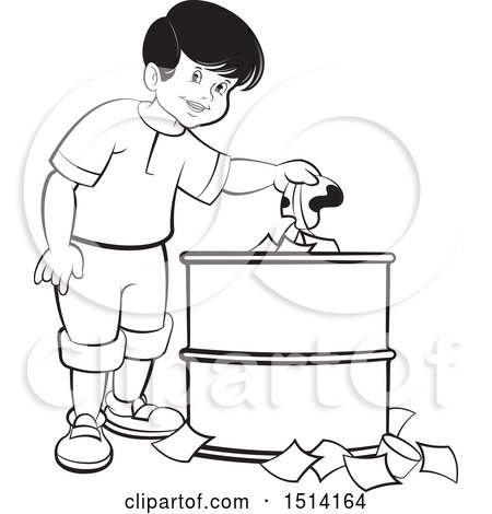 Clipart of a Boy Using a Trash Can - Royalty Free Vector Illustration by Lal Perera