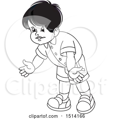 Clipart of a Boy Bending Over, Grayscale - Royalty Free Vector Illustration by Lal Perera
