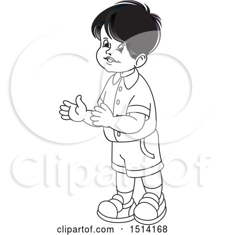 Clipart of a Boy Clapping, Grayscale - Royalty Free Vector Illustration by Lal Perera
