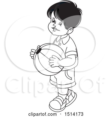 Clipart of a Boy Carrying a Beach Ball - Royalty Free Vector Illustration by Lal Perera