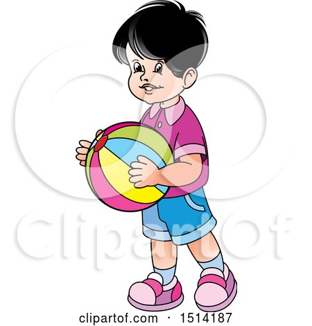 Clipart of a Boy Carrying a Beach Ball - Royalty Free Vector Illustration by Lal Perera