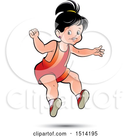 Clipart of a Little Girl Jumping - Royalty Free Vector Illustration by Lal Perera