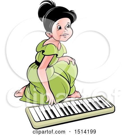 Clipart of a Girl Kneeling to Play an Electronic Piano - Royalty Free Vector Illustration by Lal Perera