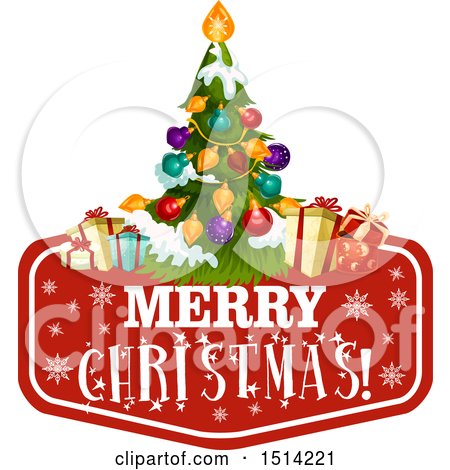 Clipart of a Merry Christmas Greeting Under a Tree and Presents - Royalty Free Vector Illustration by Vector Tradition SM