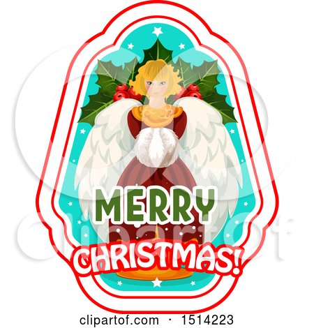 Clipart of a Merry Christmas Greeting with an Angel - Royalty Free Vector Illustration by Vector Tradition SM