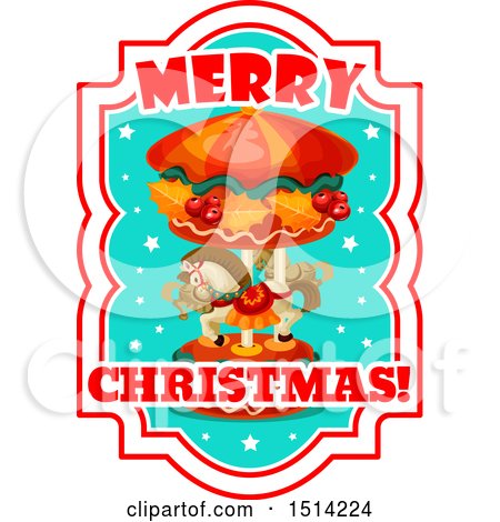 Clipart of a Merry Christmas Greeting with a Horse Carousel - Royalty Free Vector Illustration by Vector Tradition SM